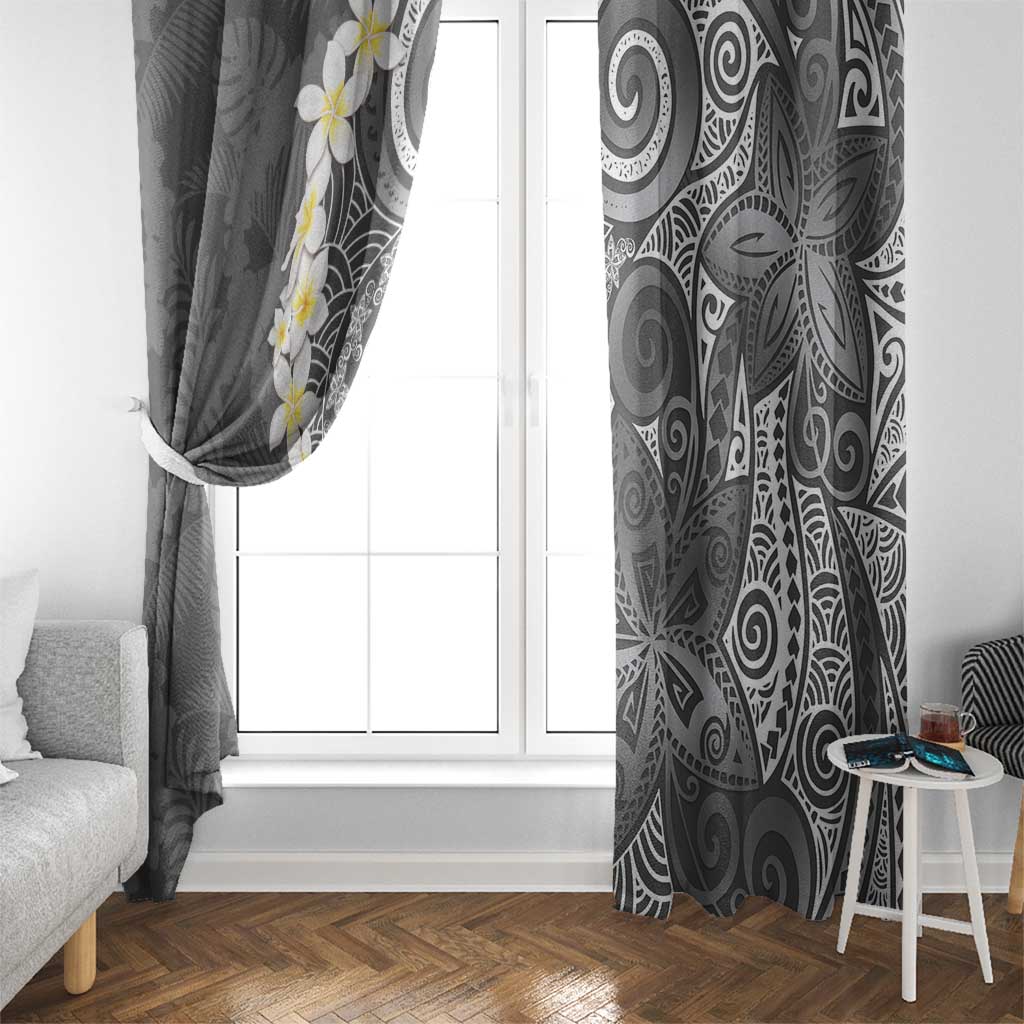 Gray Polynesian Tribal Frangipani Tropical Vibe Window Curtain