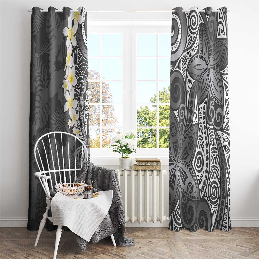 Gray Polynesian Tribal Frangipani Tropical Vibe Window Curtain