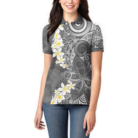 Gray Polynesian Tribal Frangipani Tropical Vibe Women Polo Shirt