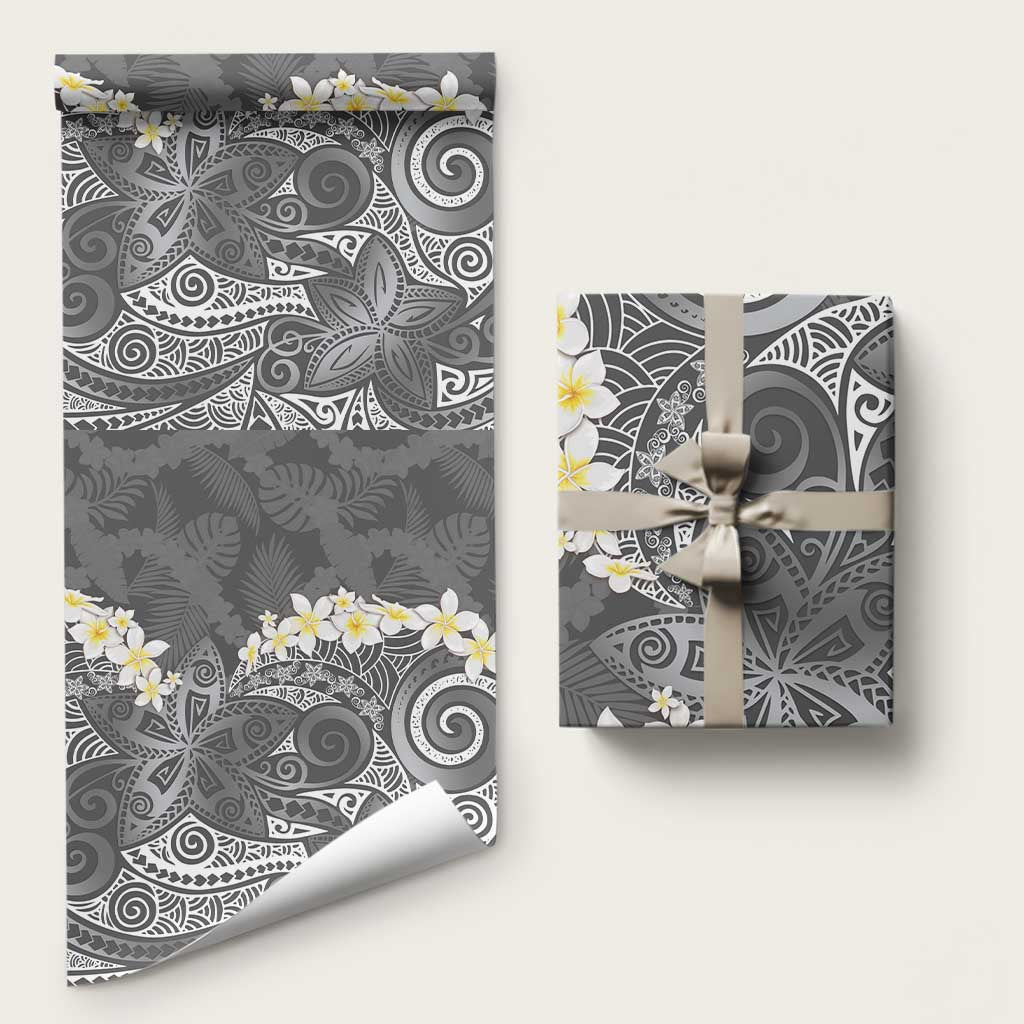 Gray Polynesian Tribal Frangipani Tropical Vibe Wrapping Paper - Polynesian Pride
