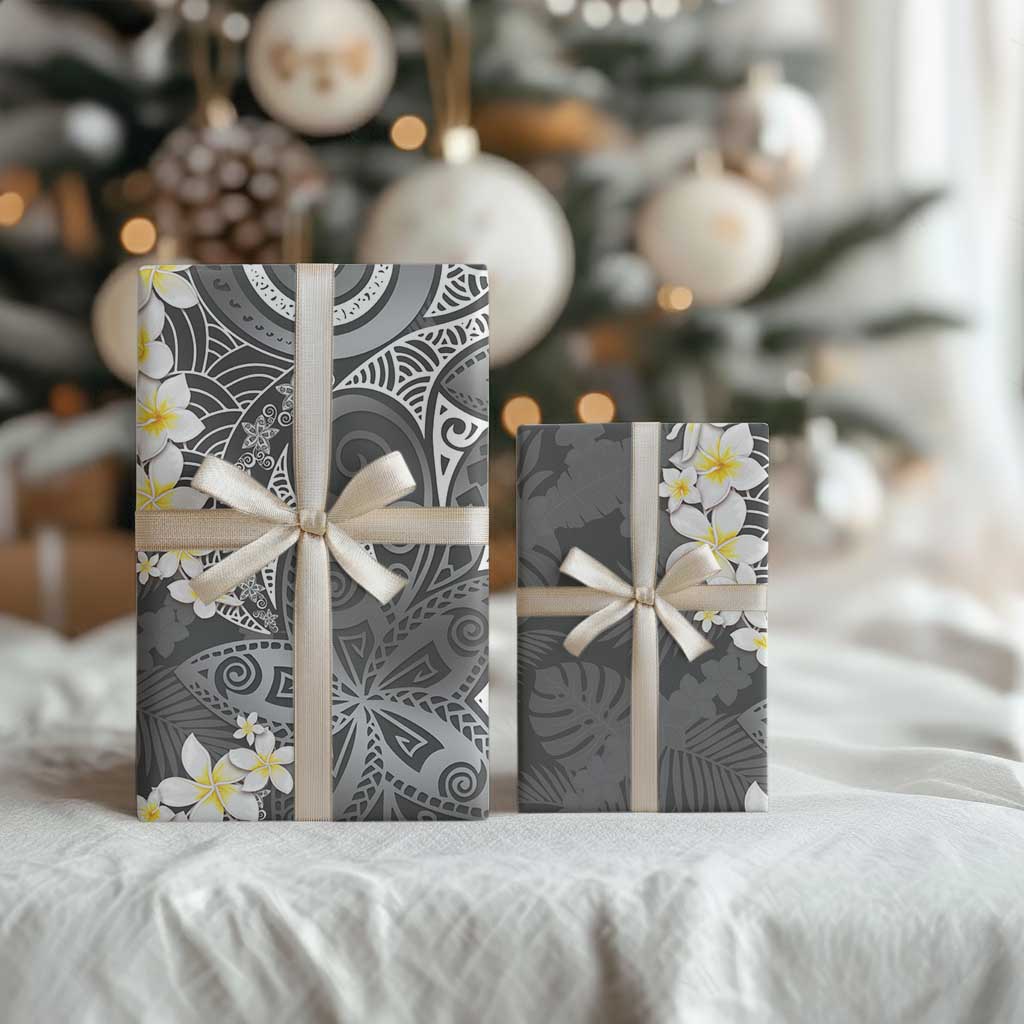 Gray Polynesian Tribal Frangipani Tropical Vibe Wrapping Paper - Polynesian Pride