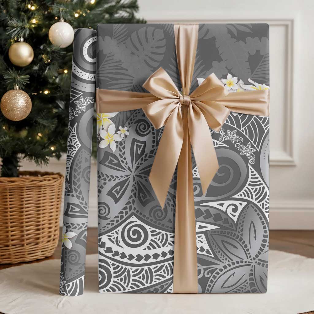 Gray Polynesian Tribal Frangipani Tropical Vibe Wrapping Paper - Polynesian Pride
