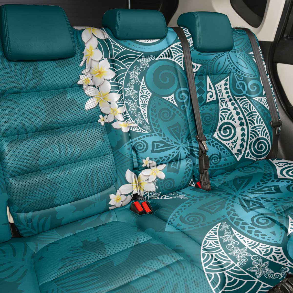 Cyan Polynesian Tribal Frangipani Tropical Vibe Back Car Seat Cover