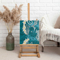 Cyan Polynesian Tribal Frangipani Tropical Vibe Canvas Wall Art