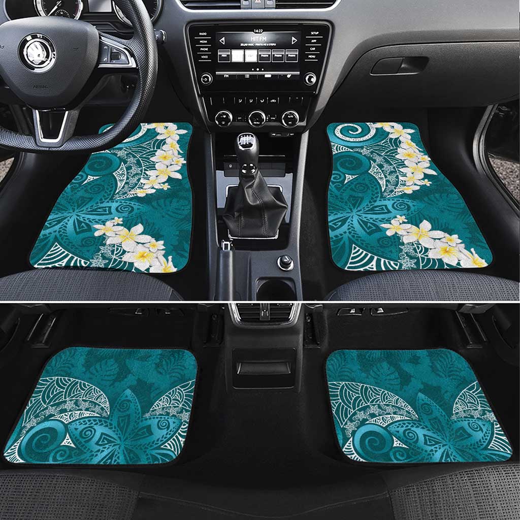 Cyan Polynesian Tribal Frangipani Tropical Vibe Car Mats