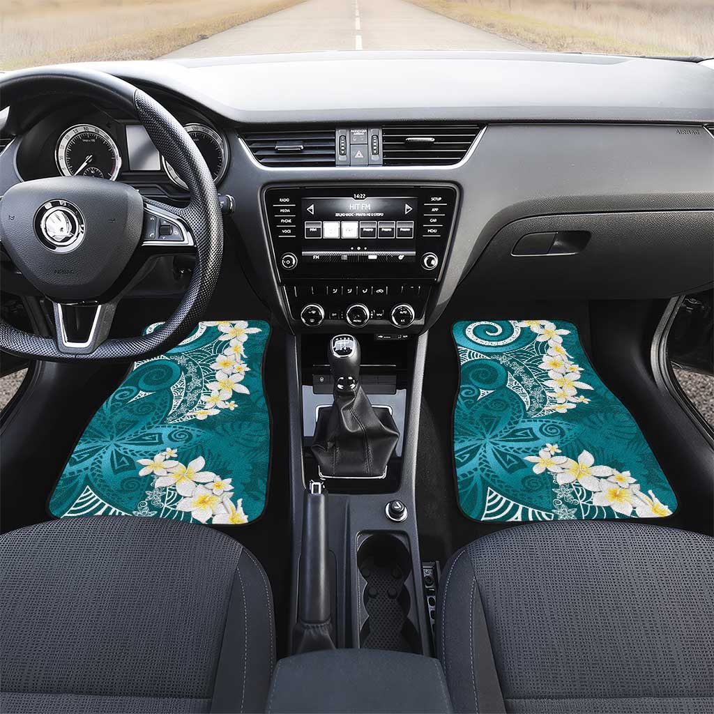 Cyan Polynesian Tribal Frangipani Tropical Vibe Car Mats