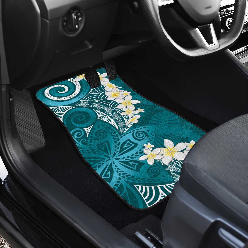 Cyan Polynesian Tribal Frangipani Tropical Vibe Car Mats