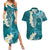 Cyan Polynesian Tribal Frangipani Tropical Vibe Couples Matching Summer Maxi Dress and Hawaiian Shirt