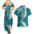 Cyan Polynesian Tribal Frangipani Tropical Vibe Couples Matching Summer Maxi Dress and Hawaiian Shirt