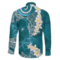 Cyan Polynesian Tribal Frangipani Tropical Vibe Family Matching Puletasi and Hawaiian Shirt