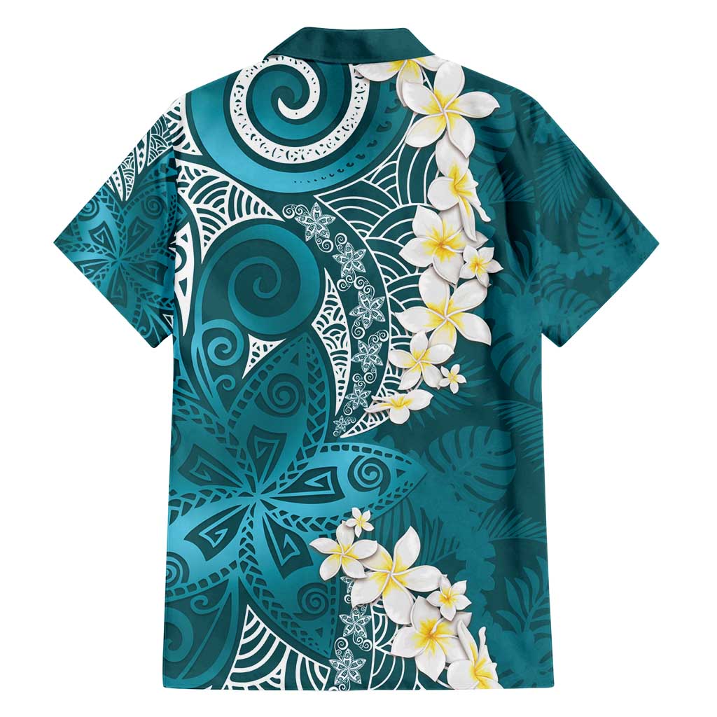 Cyan Polynesian Tribal Frangipani Tropical Vibe Family Matching Tank Maxi Dress and Hawaiian Shirt