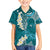 Cyan Polynesian Tribal Frangipani Tropical Vibe Family Matching Tank Maxi Dress and Hawaiian Shirt