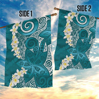 Cyan Polynesian Tribal Frangipani Tropical Vibe Garden Flag