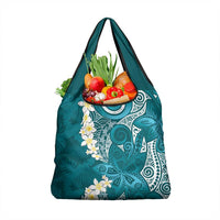 Cyan Polynesian Tribal Frangipani Tropical Vibe Grocery Bag