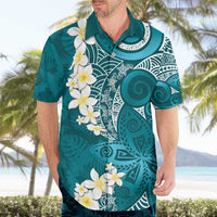 Cyan Polynesian Tribal Frangipani Tropical Vibe Hawaiian Shirt