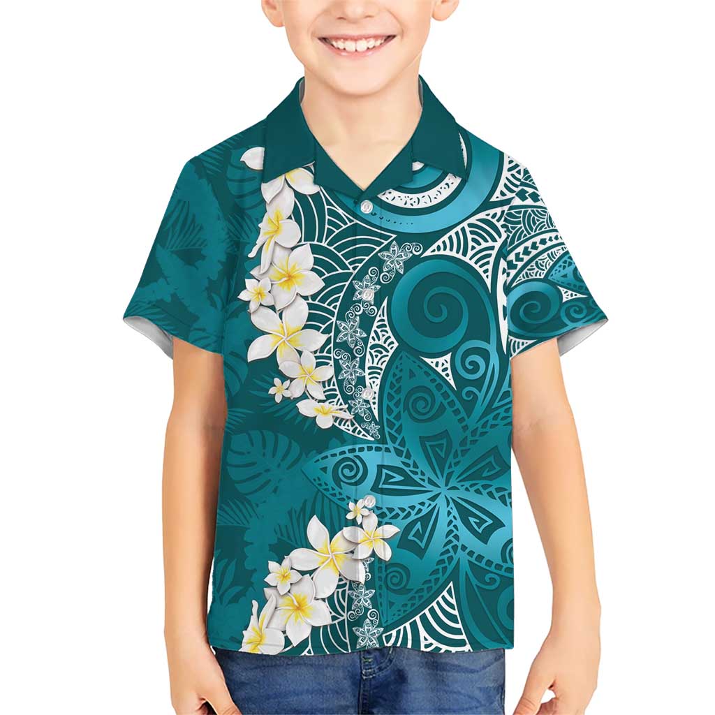 Cyan Polynesian Tribal Frangipani Tropical Vibe Hawaiian Shirt