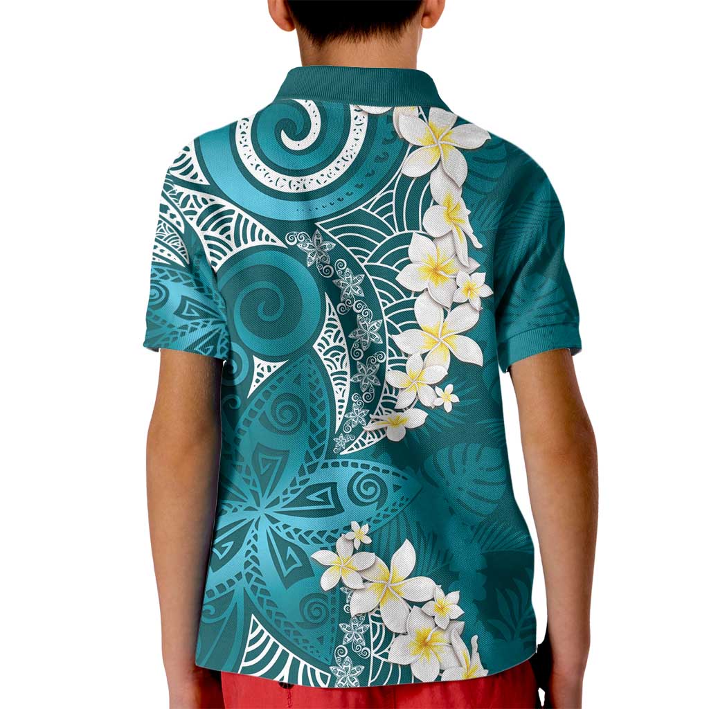 Cyan Polynesian Tribal Frangipani Tropical Vibe Kid Polo Shirt