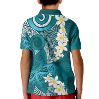Cyan Polynesian Tribal Frangipani Tropical Vibe Kid Polo Shirt