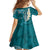 Cyan Polynesian Tribal Frangipani Tropical Vibe Kid Short Sleeve Dress