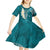 Cyan Polynesian Tribal Frangipani Tropical Vibe Kid Short Sleeve Dress
