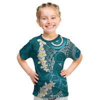 Cyan Polynesian Tribal Frangipani Tropical Vibe Kid T Shirt