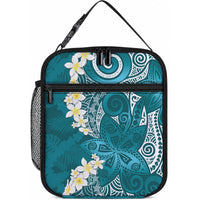 Cyan Polynesian Tribal Frangipani Tropical Vibe Lunch Bag LT14 10.2 × 8.3 × 4.3 inch Cyan - Polynesian Pride