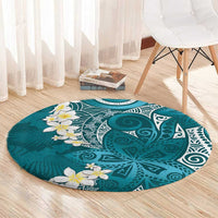 Cyan Polynesian Tribal Frangipani Tropical Vibe Round Carpet