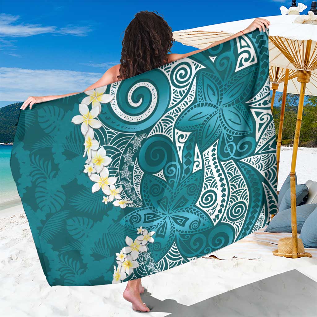 Cyan Polynesian Tribal Frangipani Tropical Vibe Sarong