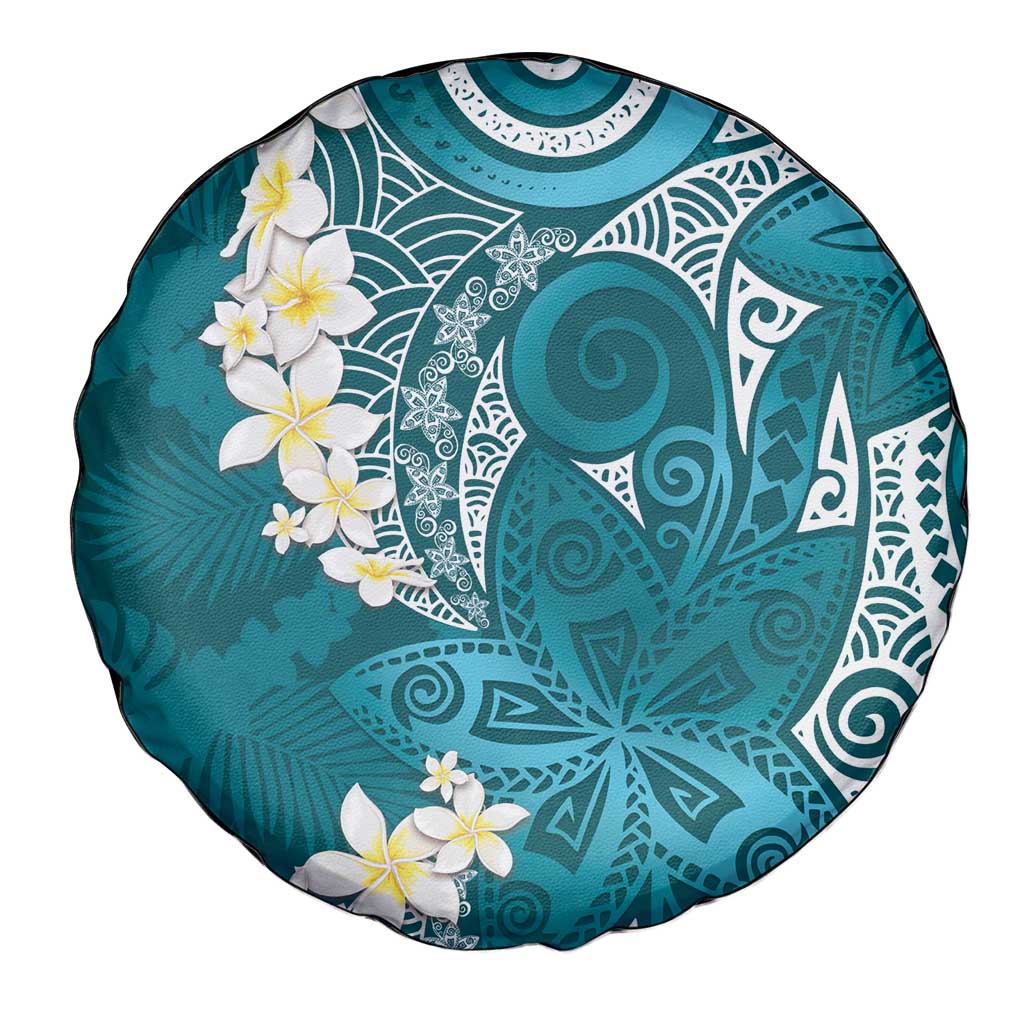 Cyan Polynesian Tribal Frangipani Tropical Vibe Spare Tire Cover