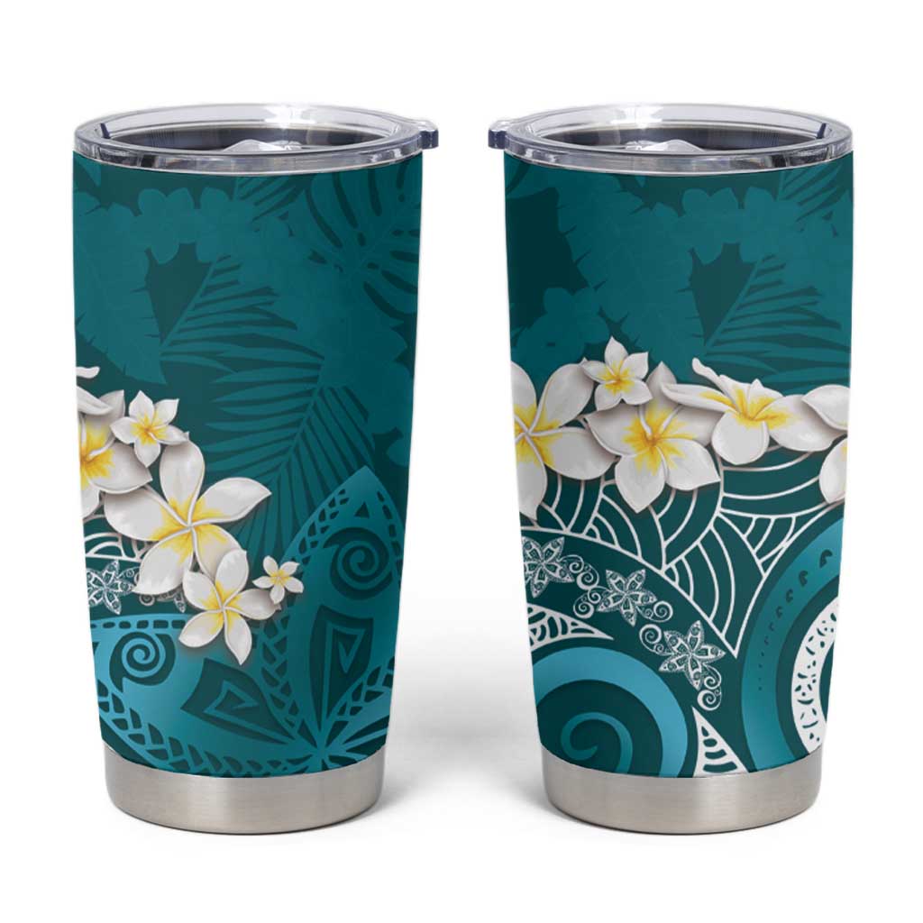 Cyan Polynesian Tribal Frangipani Tropical Vibe Tumbler Cup
