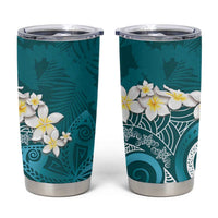 Cyan Polynesian Tribal Frangipani Tropical Vibe Tumbler Cup