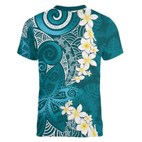 Cyan Polynesian Tribal Frangipani Tropical Vibe Women V-Neck T-Shirt LT14 - Polynesian Pride