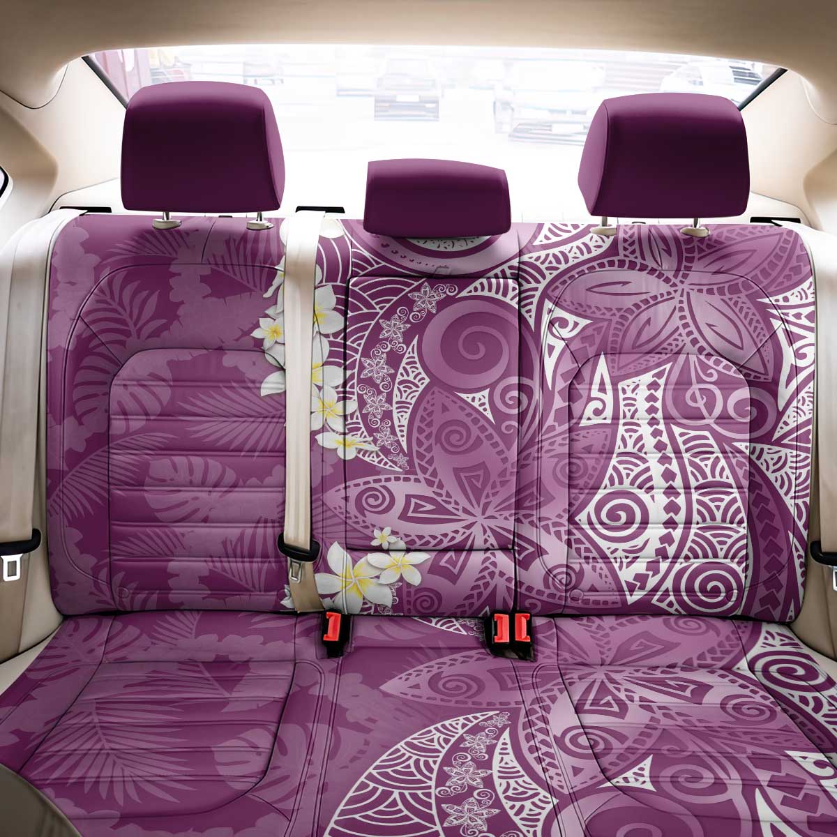 Pink Polynesian Tribal Frangipani Tropical Vibe Back Car Seat Cover