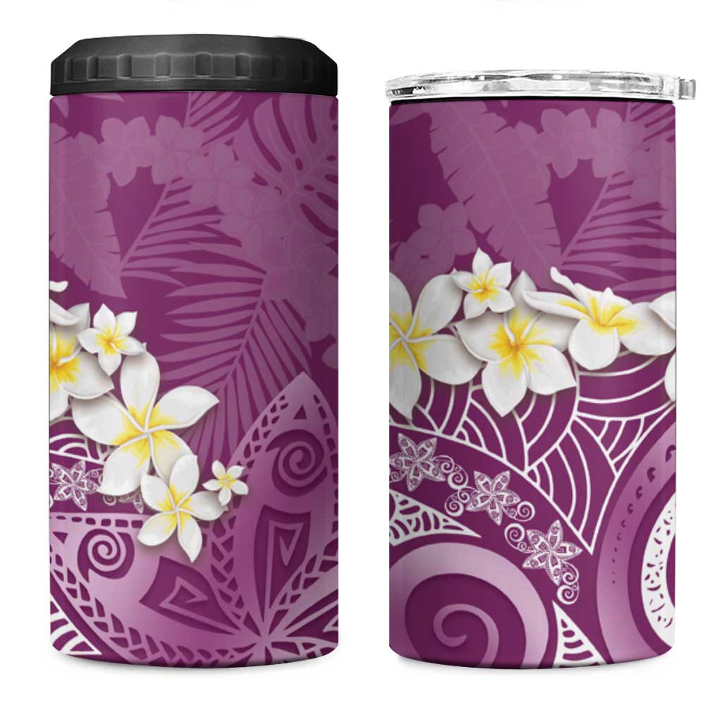 Pink Polynesian Tribal Frangipani Tropical Vibe 4 in 1 Can Cooler Tumbler
