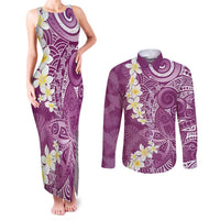 Pink Polynesian Tribal Frangipani Tropical Vibe Couples Matching Tank Maxi Dress and Long Sleeve Button Shirt LT14 Pink - Polynesian Pride