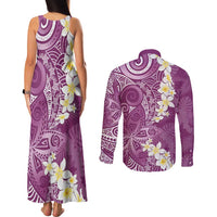 Pink Polynesian Tribal Frangipani Tropical Vibe Couples Matching Tank Maxi Dress and Long Sleeve Button Shirt LT14 - Polynesian Pride