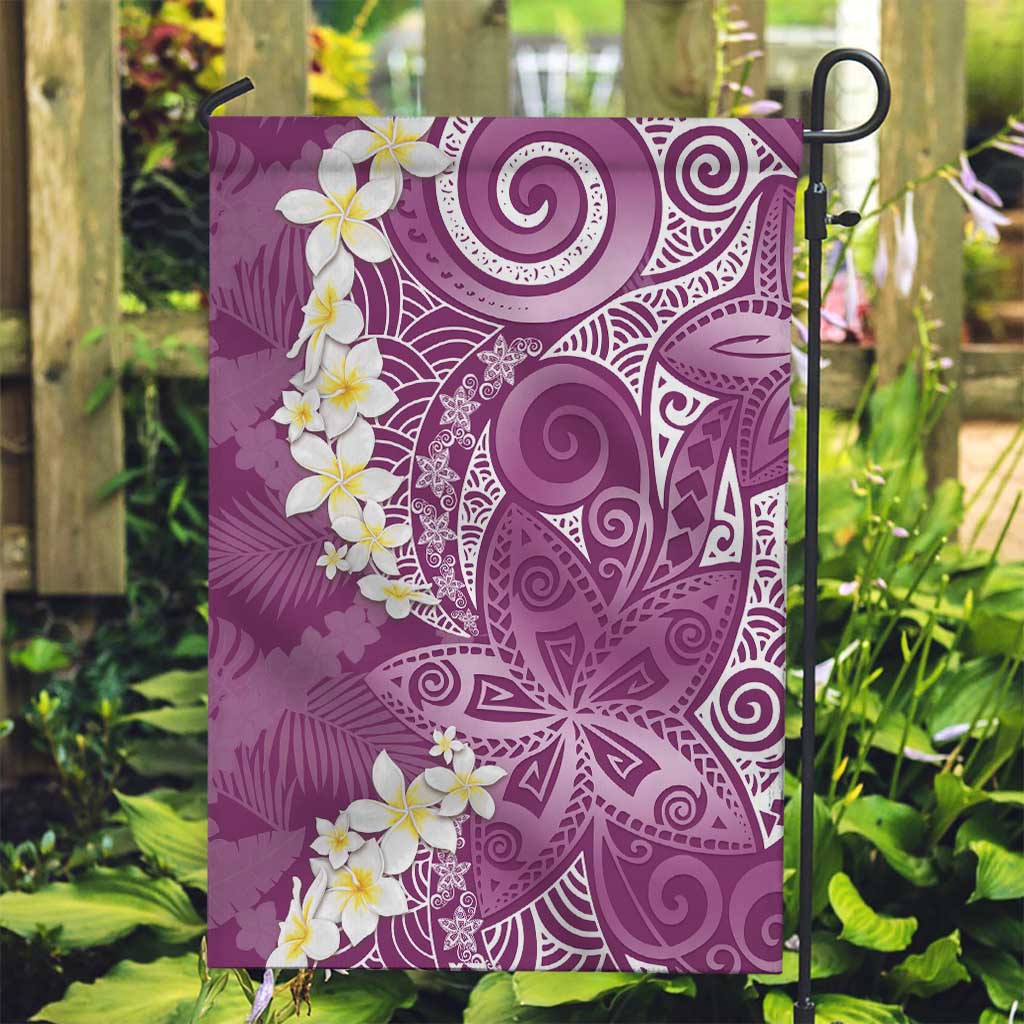 Pink Polynesian Tribal Frangipani Tropical Vibe Garden Flag