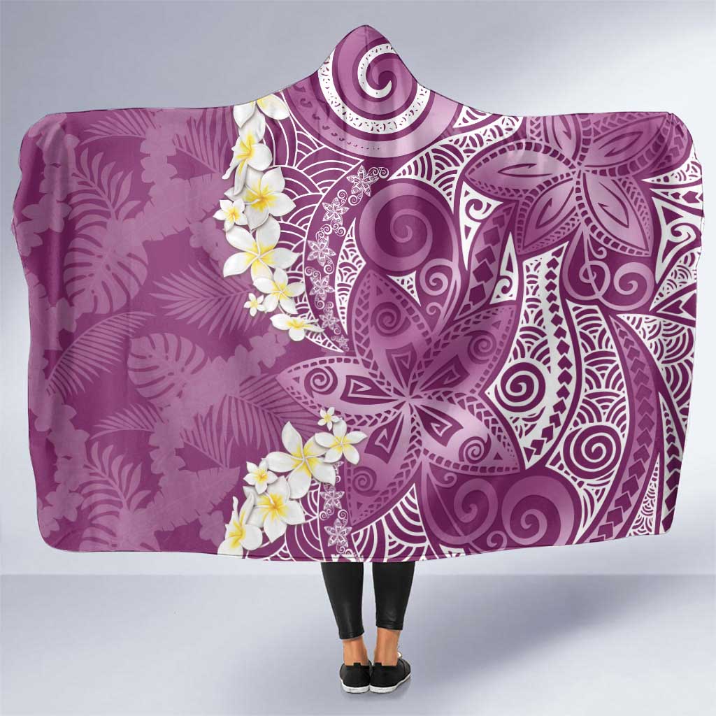 Pink Polynesian Tribal Frangipani Tropical Vibe Hooded Blanket