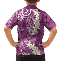 Pink Polynesian Tribal Frangipani Tropical Vibe Kid Hawaiian Shirt