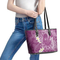 Pink Polynesian Tribal Frangipani Tropical Vibe Leather Tote Bag