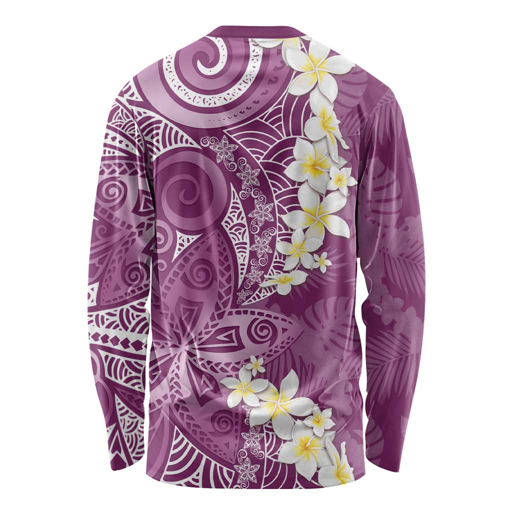 Pink Polynesian Tribal Frangipani Tropical Vibe Long Sleeve Shirt