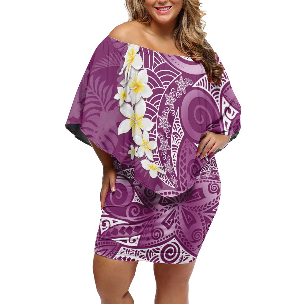 Pink Polynesian Tribal Frangipani Tropical Vibe Off Shoulder Short Dress