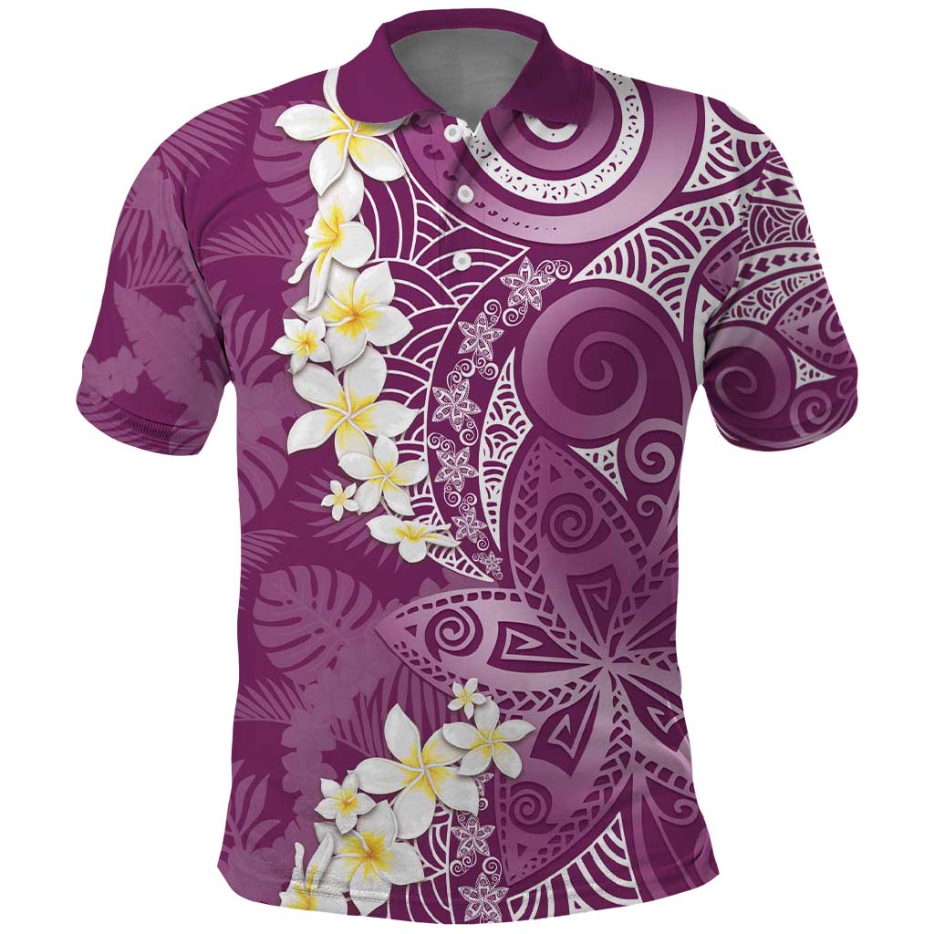 Pink Polynesian Tribal Frangipani Tropical Vibe Polo Shirt