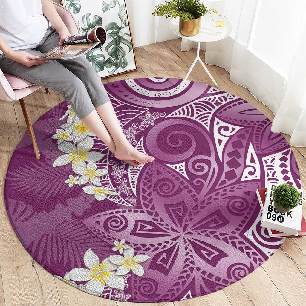 Pink Polynesian Tribal Frangipani Tropical Vibe Round Carpet