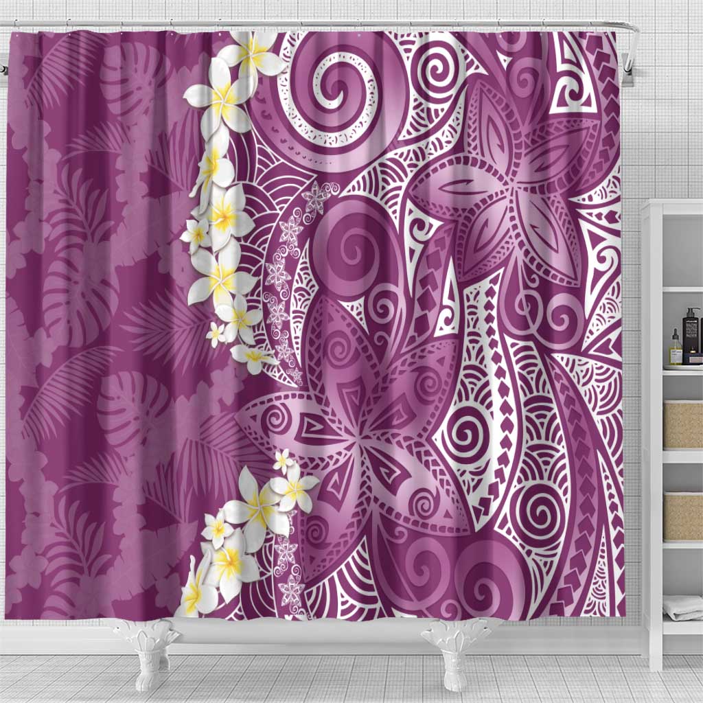 Pink Polynesian Tribal Frangipani Tropical Vibe Shower Curtain