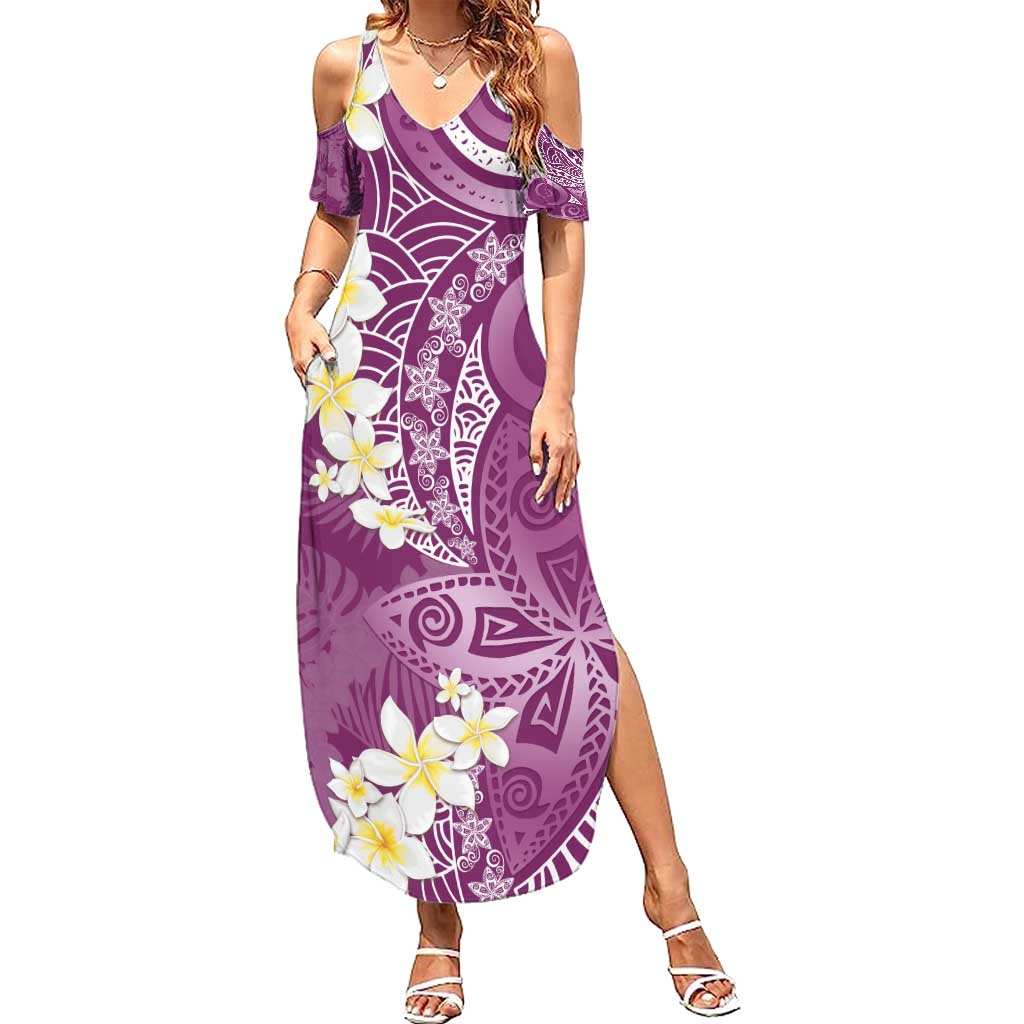 Pink Polynesian Tribal Frangipani Tropical Vibe Summer Maxi Dress