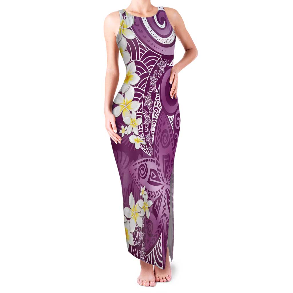 Pink Polynesian Tribal Frangipani Tropical Vibe Tank Maxi Dress