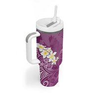 Pink Polynesian Tribal Frangipani Tropical Vibe Tumbler With Handle