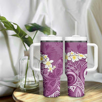 Pink Polynesian Tribal Frangipani Tropical Vibe Tumbler With Handle