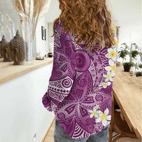Pink Polynesian Tribal Frangipani Tropical Vibe Women Casual Shirt